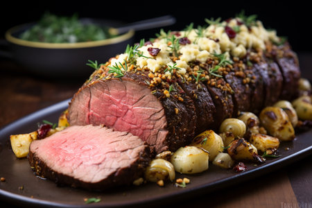 Beef Tenderloin with Roasted Cauliflower Salad christmas. ai generativeの素材