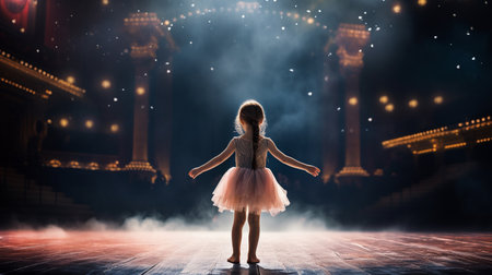 little girl ballerina on the theater stage. ai generativeの素材