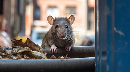rat near the garbage can on the sidewalk. ai generativeの素材