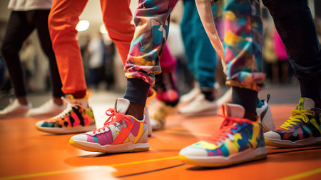 legs of dancing people in colorful clothes. ai generativeの素材