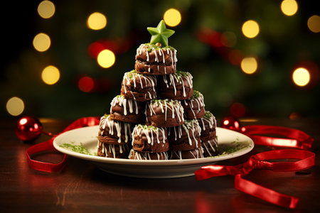 Christmas tree made from chocolate brownie dessert. ai generativeの素材