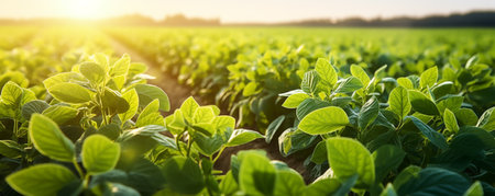 Soybean plants on a green agricultural farm field. ai generativeの素材