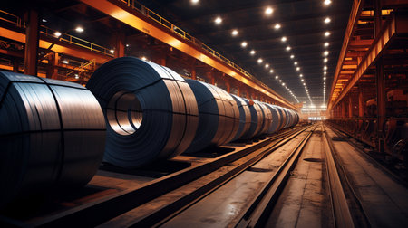 industrial steel products in warehouse. ai generativeの素材