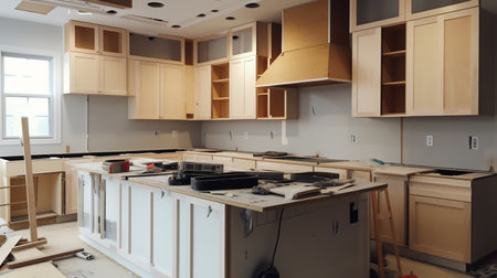modern kitchen in preparation for installation. ai generativeの素材