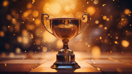 golden trophy or winner cup. on a blurred background. ai generativeの素材