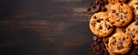 top view, homemade baked goods, chocolate chip cookies. ai generativeの素材