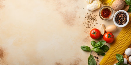 Italian cuisine concept with pasta ingredients, copy space. ai generativeの素材