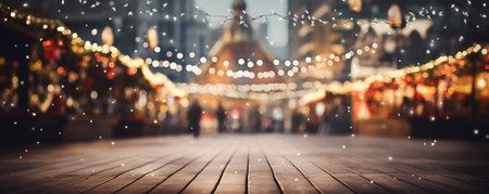 blur empty new year market with christmas lights garlands. ai generativeの素材