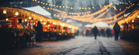 blur empty new year market with christmas lights garlands. ai generativeの素材