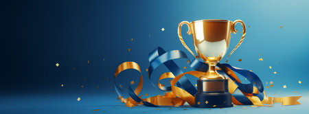 Golden trophy made from ribbon.business and competition concept. ai generativeの素材