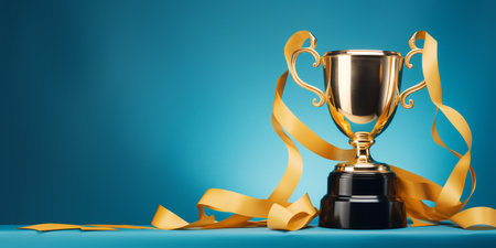 Golden trophy made from ribbon.business and competition concept. ai generativeの素材
