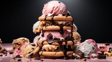 stack of cookies and ice cream, delicious dessert. ai generativeの素材