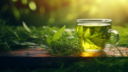 herbal leaf tea drink, fresh organic. ai generativeの素材