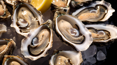 opened fresh oysters. ai generativeの素材