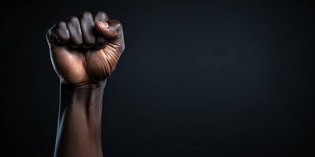 clenched fist of black hand on dark background. ai generativeの素材