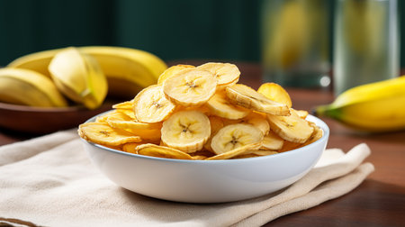 banana chips in a plate on the table. ai generativeの素材