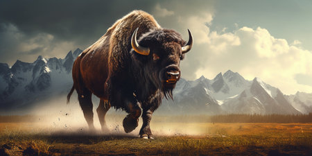 buffalo on the field, copy space.の素材