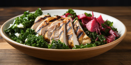 Grilled chicken salad with cabbage, beets and goat cheeseの素材