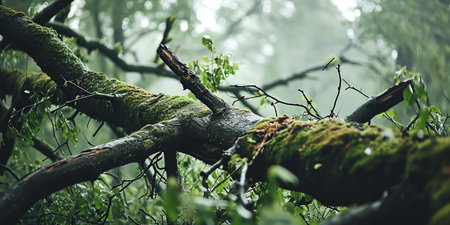 The storm caused a large tree branch to fallの素材
