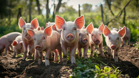 Flock of piglets, front viewの素材