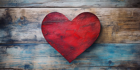 Rustic red heart on weathered wood. valentine's day conceptの素材