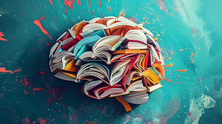 Brain made from books representing learning, intellectual development, classroom educationの素材