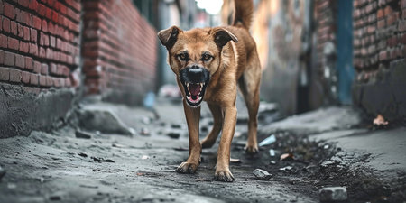 dog aggressive in an alleyの素材