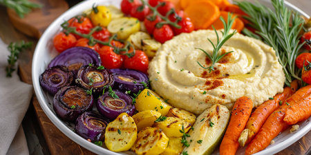 Roasted Vegetable Platter with Garlic Hummusの素材