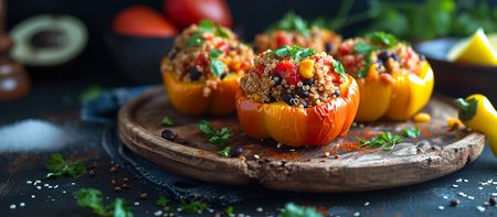 Vegan Stuffed Bell Peppers with Quinoa, Black Beans and Mexican Spicesの素材