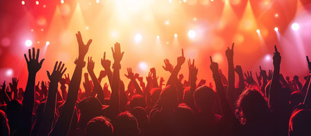 cheering crowd at rock concert in front of bright lights. ai generativeの素材