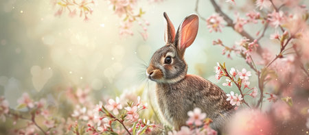 Easter Bunny on a spring blooming field.の素材