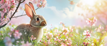 Easter Bunny on a spring blooming field.の素材