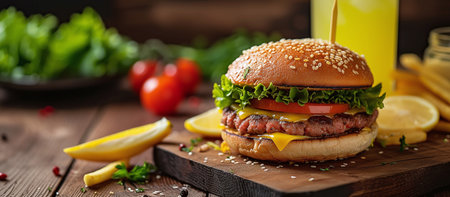 delicious hamburger and refreshing lemonade.の素材