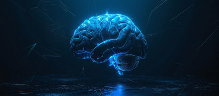 brain on dark backgrounds with a blue lightの素材