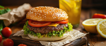 delicious hamburger and refreshing lemonade.の素材
