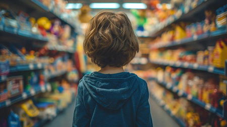 child in a toy store, back view. ai generativeの素材