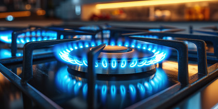 Foto per kitchen stove, blue gas burner with gas turned on, blue gas flame from a gas burner - Immagine Royalty Free