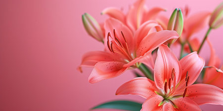 Beautiful lilies on color backgroundの素材