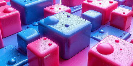 3d geometric pattern and abstract shapes in futuristic style, blue and purple, bright color gradients. digital backgroundの素材