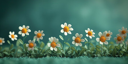 yellow and white flowers on a green surface are cute and beautiful. spring, flora and botanyの素材