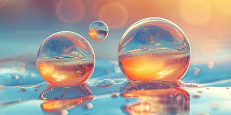 two swirling holographic water drops, hyperrealism, glowing, chrome reflections, smooth linesの素材