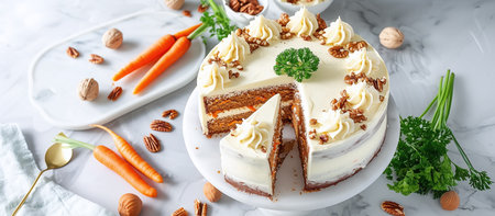 Carrot Cake: Moist, made with gratified carrots, spices, nuts and raisins.の素材