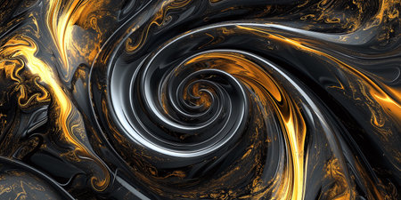 Abstract luxury swirling black gold background. Gold liquid paint background. Gold waves abstract background texture.の素材