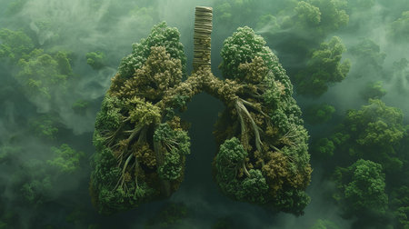Green lungs filled with forest trees for a healthy environment and planet earth.の素材