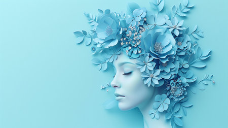 head of a woman with flowers in it, in the style of delicate paper cutoutsの素材