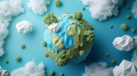 Earth symbol in paper cut style. environmental postcard background with planet earth. Earth Dayの素材