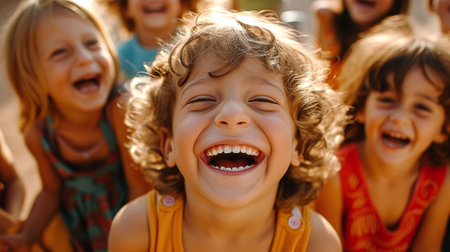 group of laughing childrenの素材