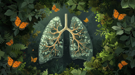 Green lungs filled with forest trees for a healthy environment and planet earth.の素材