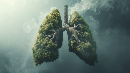Green lungs filled with forest trees for a healthy environment and planet earth.の素材