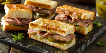Mini Cuban Sandwiches with Pickles and Mustardの素材
